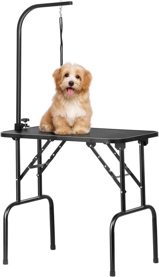 Yaheetech 32-inch foldable pet grooming table with arm in black