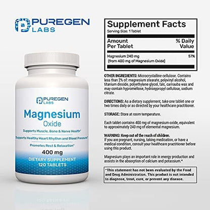 Puregen Labs Magnesium supplement bottle showing nutrition facts and elemental magnesium details