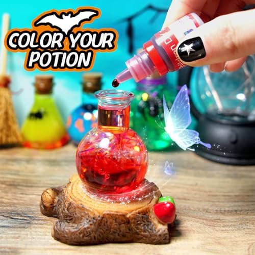 Close up of glowing witch potion bottles from LDomet craft set