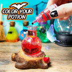 Close up of glowing witch potion bottles from LDomet craft set