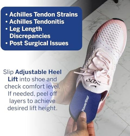 Authentic PowerStep adjustable lift packaging for leg length discrepancy correction.