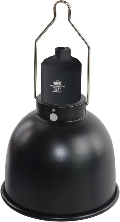 Lucky Herp Aluminum Shallow Dome Reptile Light Fixture front view showing polished aluminum reflector hood.