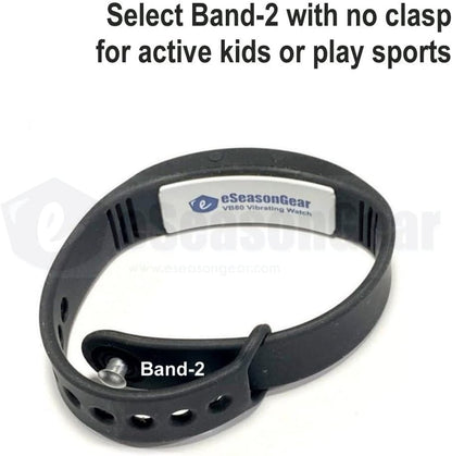 eSeasonGear VB80 watch display screen activated during a silent vibration alarm sequence for everyday medication tracking.