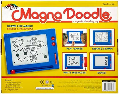 Cra-Z-Art magnetic drawing toy showing the red tethered stylus pen drawing a clean line on the screen.