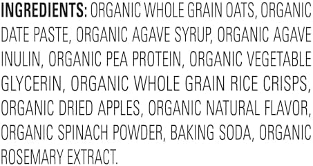 Individually wrapped HAPPYTOT apple and spinach gluten-free toddler snack bar placed next to the main carton box.