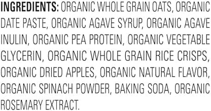 Individually wrapped HAPPYTOT apple and spinach gluten-free toddler snack bar placed next to the main carton box.