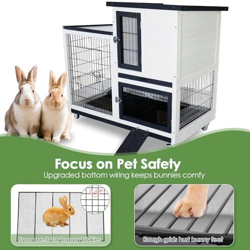 Bunny Hutch Indoor Rabbit Cage Outdoor 2-Story Rabbit House with Urine Guards and 2 Removable Tray for Small Animals - Image 4