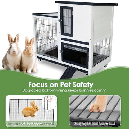 Bunny Hutch Indoor Rabbit Cage Outdoor 2-Story Rabbit House with Urine Guards and 2 Removable Tray for Small Animals - Image 4