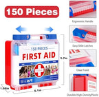 TLIEAO 150 piece emergency medical kit items spread out for travel and camping.