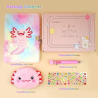 Pjdrllc Axolotl diary interior pages and multicolored pen