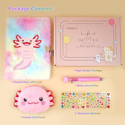 Pjdrllc Axolotl diary interior pages and multicolored pen