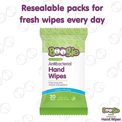 Antibacterial Hand Wipes by Boogie, Alcohol Free, Hypoallergenic and Moisturizing Aloe, Hand Wipes for Kids and Adults, 6 Packs of 20 (120 total wipes) - Image 6