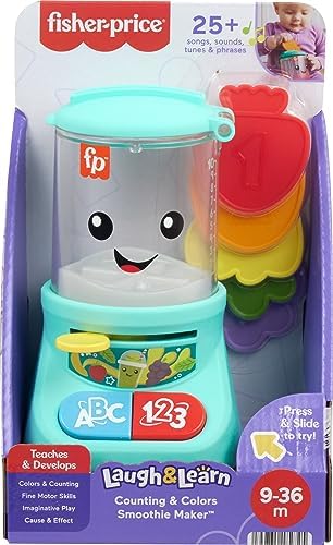 Close up of the colorful interactive buttons on the Fisher-Price smoothie maker toy.