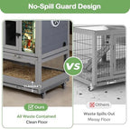 COZIWOW Rabbit Hutch Indoor Outdoor with No-Spill Design, 2 Wire Floors & Removable Trays, 2-Story Large Wooden Bunny Cage on Wheels, Chewproof Ramp for Multiple Small Animals, Gray - Image 5