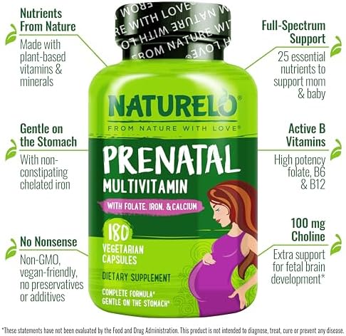 Naturelo Prenatal Multivitamin supplement facts and nutrition label