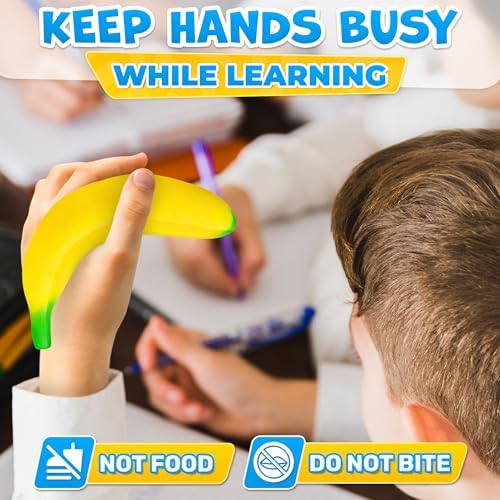 Tesorrio banana squishy sensory tool showing rebound capability