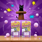Two pieces of purple classic prank itching powder arranged on flat surface