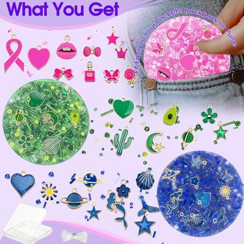 Close up view of the pink Fabrisse skin picking fidget toy demonstrating embedded star and moon charms.