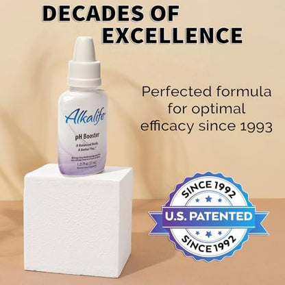 Alkalife pH Booster liquid mineral supplement back label showing ingredients and serving count