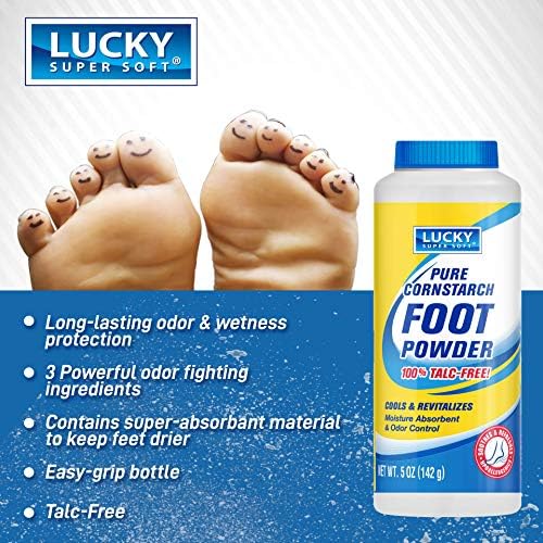 Six point odor fighting formula foot powder bottle for daily use.