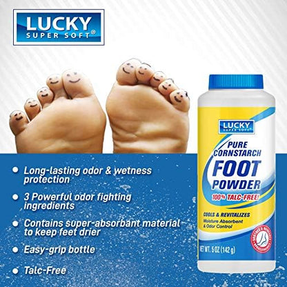 Six point odor fighting formula foot powder bottle for daily use.