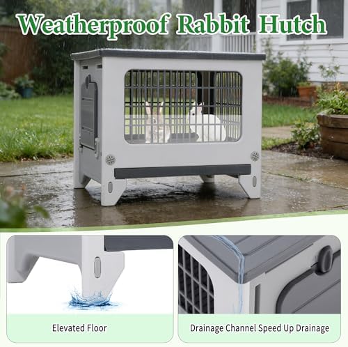 Rabbit Hutch Outdoor Indoor Plastic Waterproof Bunny Cage Enclosure Chew-Proof Rabbit House Guinea Pig Cage Pet House for Small Animals, One Room - Image 6