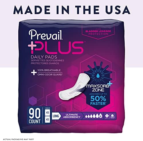 Back of the box details for Prevail Plus ultimate absorbency showing odor guard and breathability features