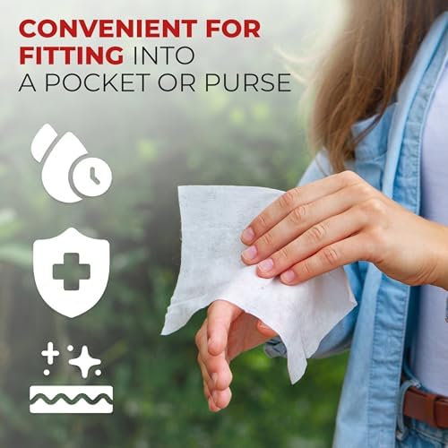 Sterile benzalkonium chloride hand wipes for travel and emergency first aid use.