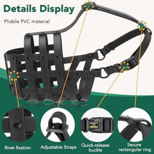 Mayerzon dog muzzle showing quick release buckle mechanism