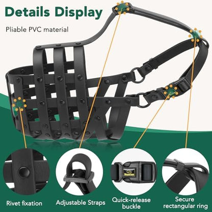 Mayerzon dog muzzle showing quick release buckle mechanism