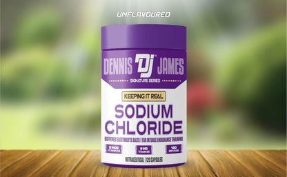 Dennis James premium electrolyte capsules bottle showcasing non-GMO and gluten-free product certifications