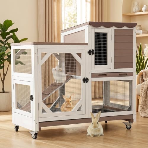 Aivituvin 39.3" Large 2-Story Rabbit Hutch, Indoor Outdoor Bunny Cage with Chew-Proof Ramp, Leak-Proof & Easy-to-Clean Tray, Lockable Wheels, for Rabbits & Guinea Pigs - Image 2