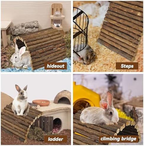 kathson Rabbit Wooden Bridge(20.0 x 11.8 inches),Guinea Pig Wood Tunnel Large Bunny Ladders Small Animal Flexible Hideout for Hamster Chinchillas Guinea Pig Hedgehog and Other Rodents - Image 4