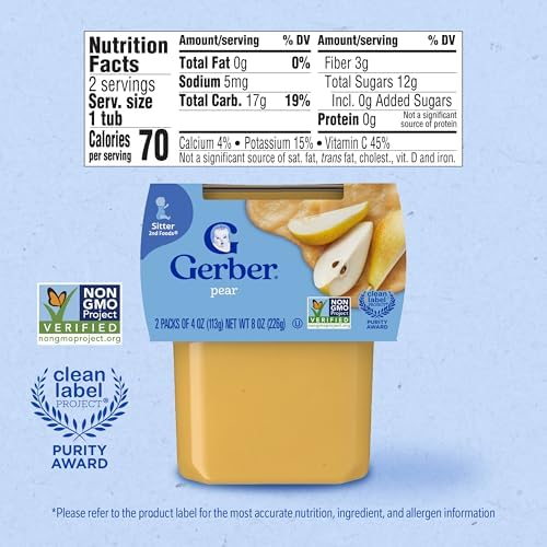 Gerber pear puree 4 ounce tub packaging