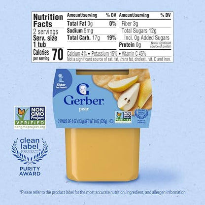 Gerber pear puree 4 ounce tub packaging