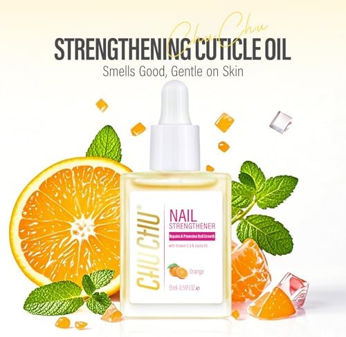 Chuchu nail repair oil bottle with orange scent label