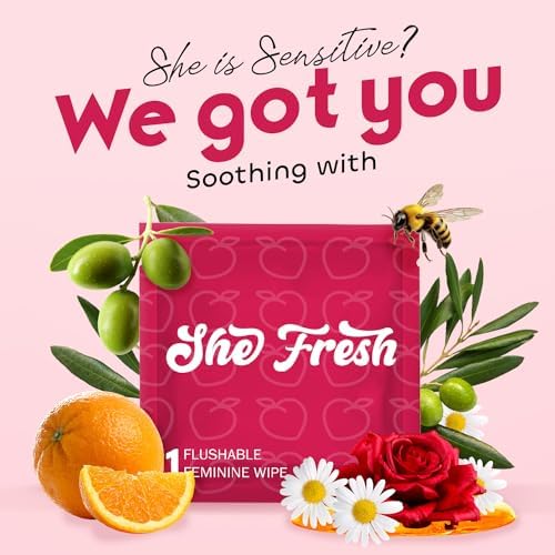 Individually wrapped Muun flushable wet wipes spread out for travel convenience.
