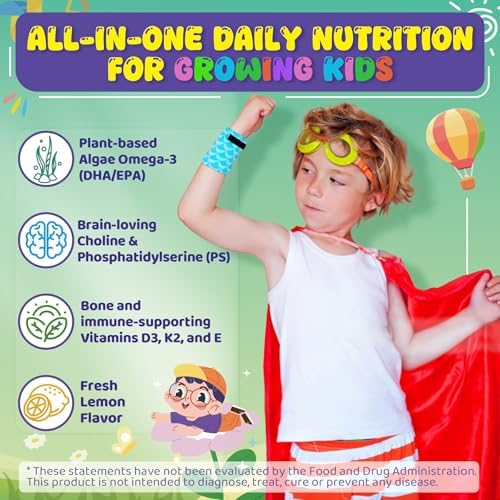 Back label of LILICARE kids omega 3 algae gummies showing nutritional facts including DHA and EPA levels.