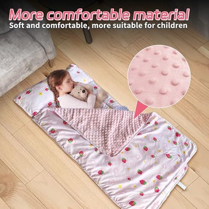 Googgoing toddler roll up sleeping bag being carried easily by its top transport strap