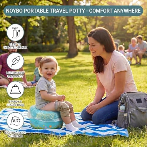 Travel Potty Seat for Toddlers - Inflatable Portable Toilet Kids Chair, Foldable Compact Lightweight Potty for Camping Road Trips, Outdoor Car Travel, Holds 66 lbs and 20 Durable Disposable Bags - Image 3