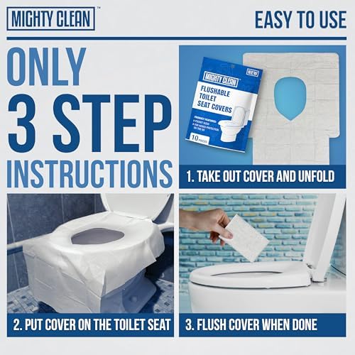 Wood pulp toilet seat covers draping over sides of standard white commode