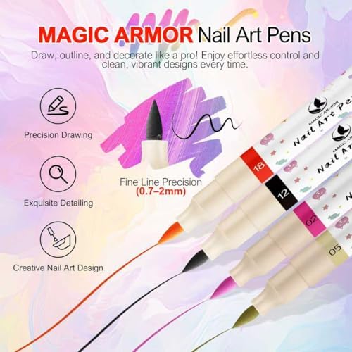 12 Colors Nail Art Pens Set, 3D Acrylic Paint Nail Polish Pens for Drawing &Dotting, Quick-Dry Nail Art Markers with Fine Tip, Manicure Design Tools for DIY Nail Art at Home & Salon - Image 2