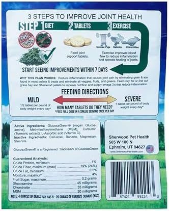 Sherwood Pet Health Vegan Joint Support label showing ingredients and active components