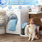 Golden Retriever dog relaxing comfortably on the large ZENGAOOU pressure activated cooling blanket.