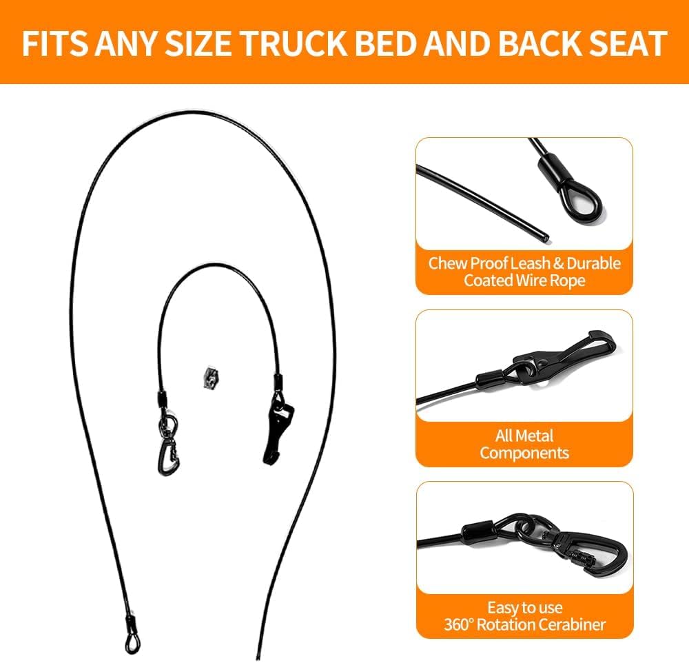 Dog Seatbelt, Car Harness with Coated Wire Rope, Happy Ride Dog Zipline, Safety Restraint No-Chew Tether Cable (Stainless Steel, 5 FT) - Image 2