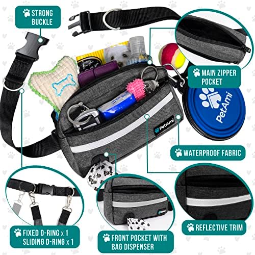 PetAmi waist belt showing zipper storage and poop bag dispenser