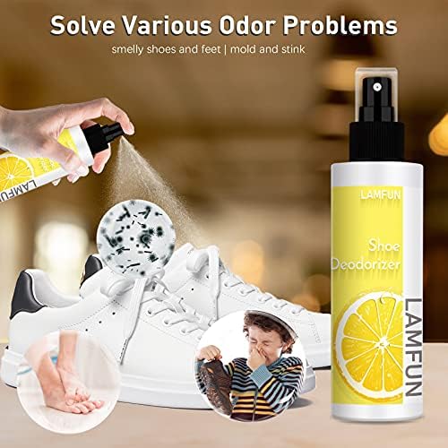 Natural lemon scented foot deodorant spray for smelly sneakers.