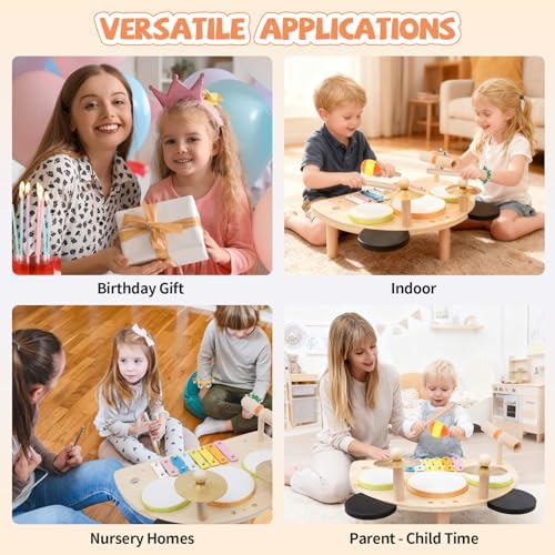 MAXZONE wooden musical toys for toddlers showing the pair of included wooden drumsticks.