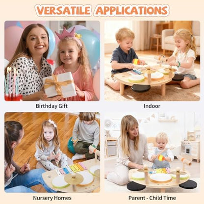 MAXZONE wooden musical toys for toddlers showing the pair of included wooden drumsticks.