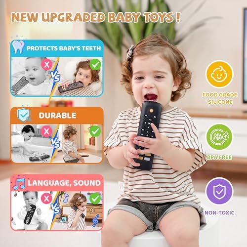 Toddler remote control toy with English Spanish and French speech settings
